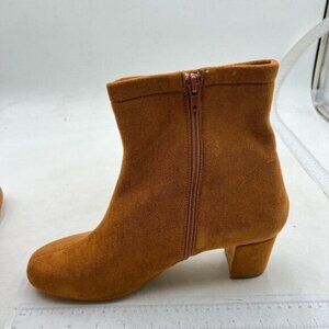 Women's Ankle Boots Low Heel Booties Side Zippers Round Toe Short Boots Brown